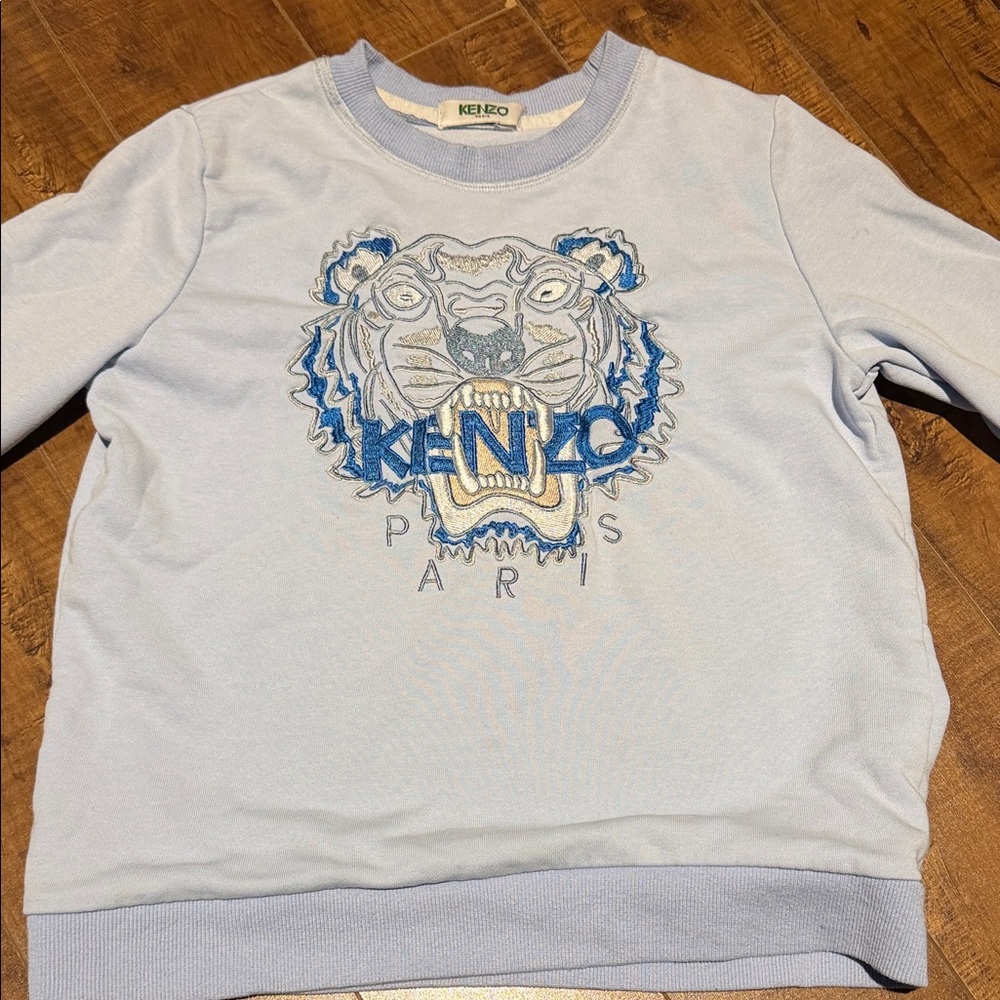 Kenzo Light Blue Tiger Embroidered Sweatshirt